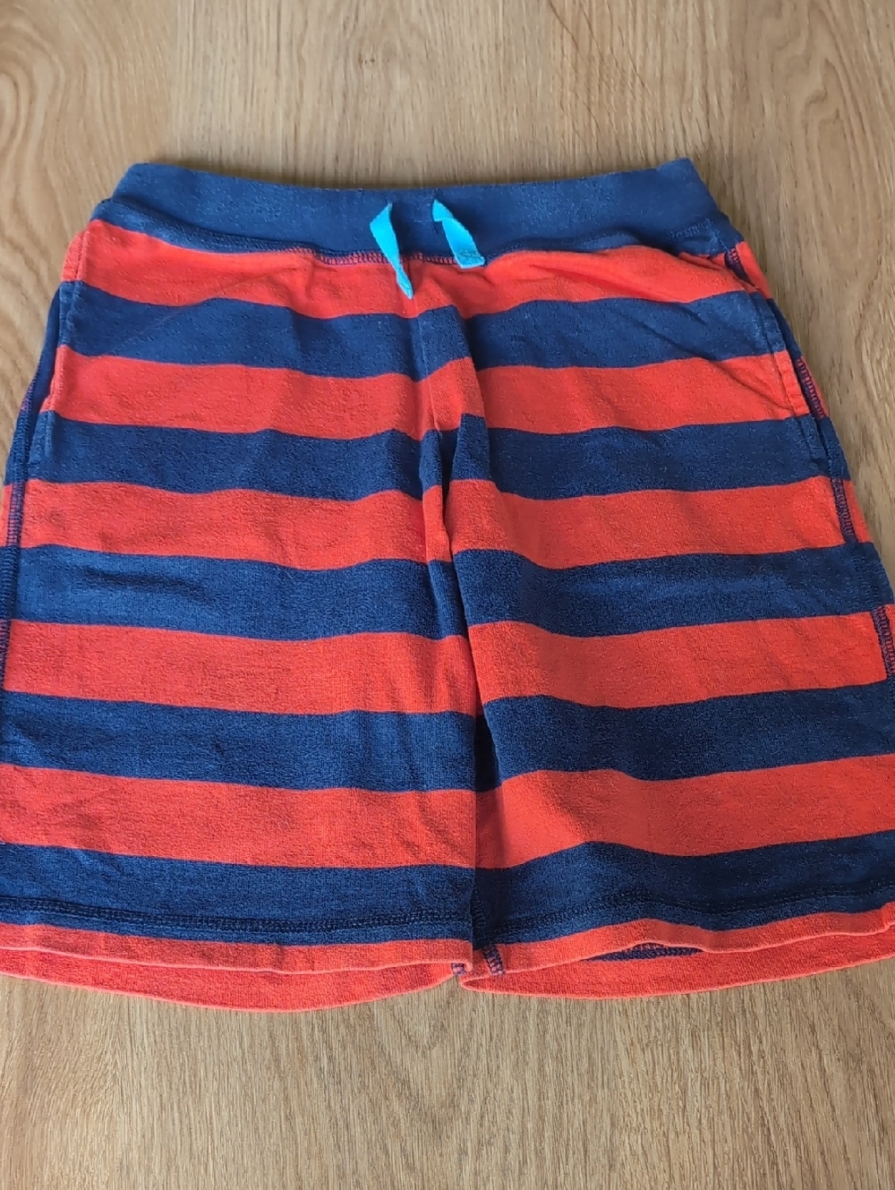 Hanna Andersson Navy and Orange Striped Drawstring Shorts Size 140/10 Y